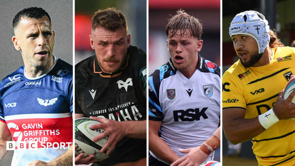 Scarlets' Gareth Davies, Ospreys' James Ratti, Cardiff's Alex Mann and Dragons' Anzelo Tu'itavuki