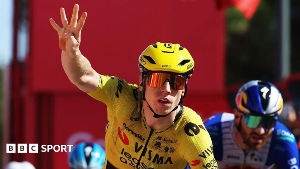 Vuelta a Espana: Matthew Brennan wins his fourth stage of 2026 race Matthew Brennan celebrates victory