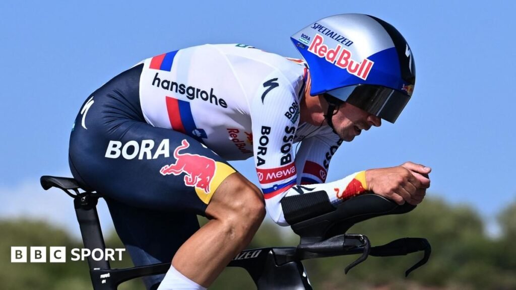 Vuelta a Espana: Primoz Roglic closes gap on leader Enrico Mas with in the stage 18 time trial Primoz Roglic