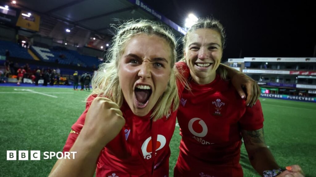 WXV: Wales deliver performance of serious promise Wales co-captain Alex Callender celebrates victory with Keira Bevan
