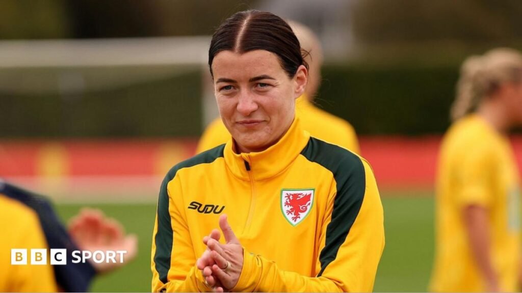 Albania v Wales: Angharad James has Women’s World Cup on her mind before play-off Angharad James during Wales training this week