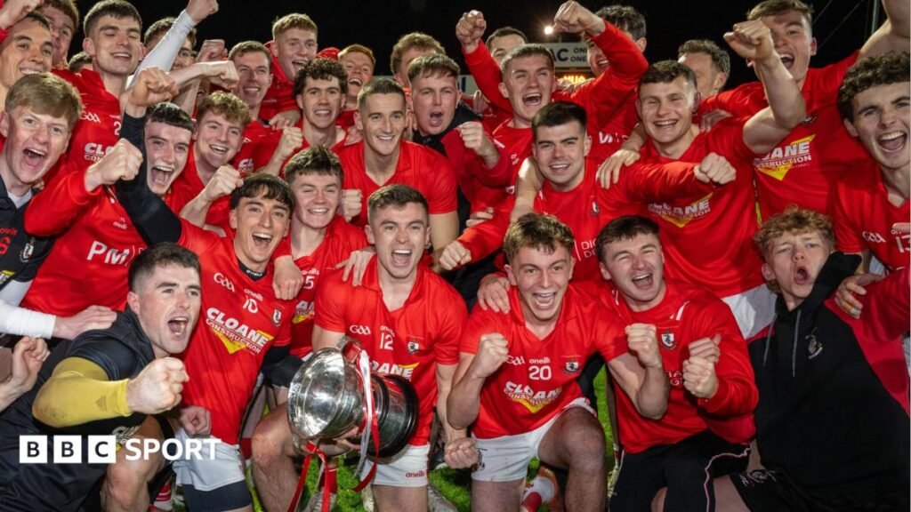 Odhran Lynch and the rest of Magherafelt celebrate winning the Derry SFC