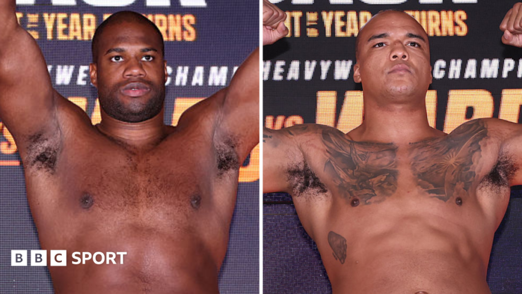Daniel Dubois and Fabio Wardley pose for the cameras after weighing in