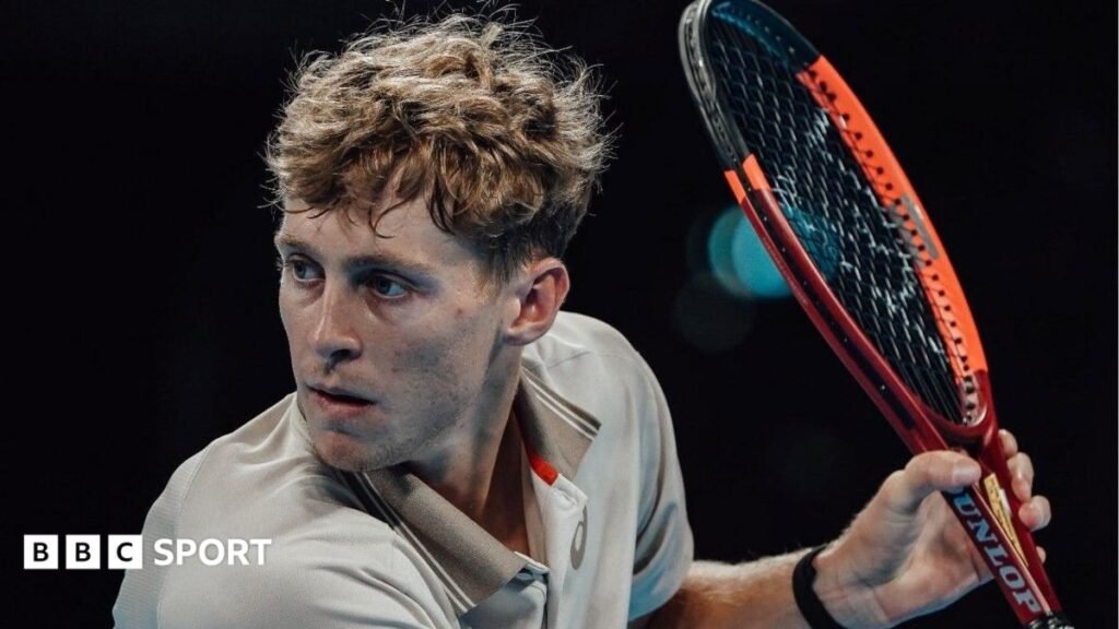 Felix Balshaw hits a backhand during the Lyon Open