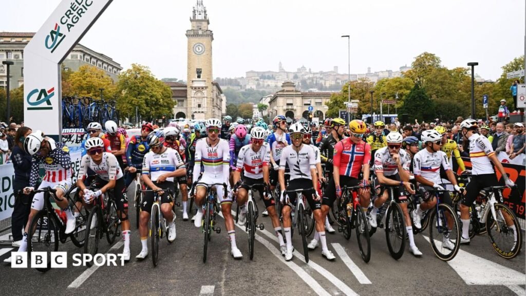 Giro di Lombardia: Competitor safety protest delays start of UCI World Tour race Riders at the Giro di Lombardia stage a protest prior to the start of the race