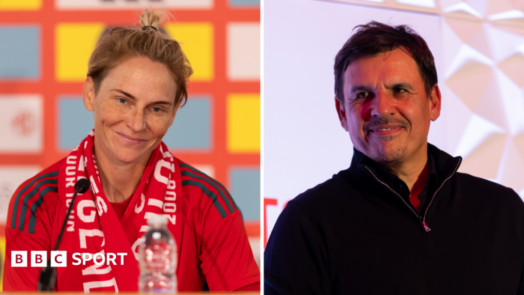 Jess Fishlock and Chris Coleman enter Welsh Sports Hall of Fame Jess Fishlock in white on a video screen in front of audience at the Welsh SPorts Hall of Fame Awards