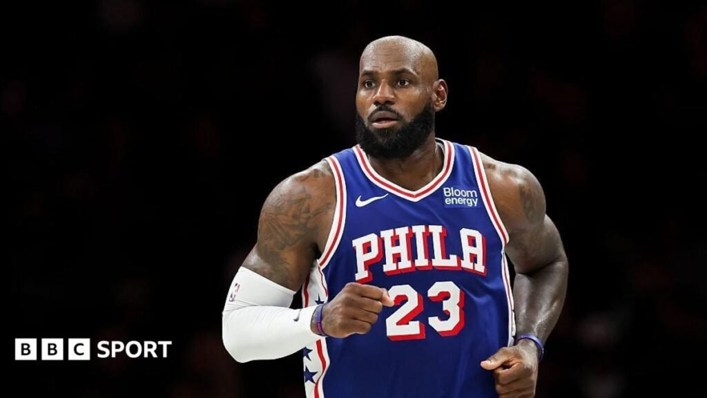 LeBron James in action on his debut for the Philadelphia 76ers in a pre-season game