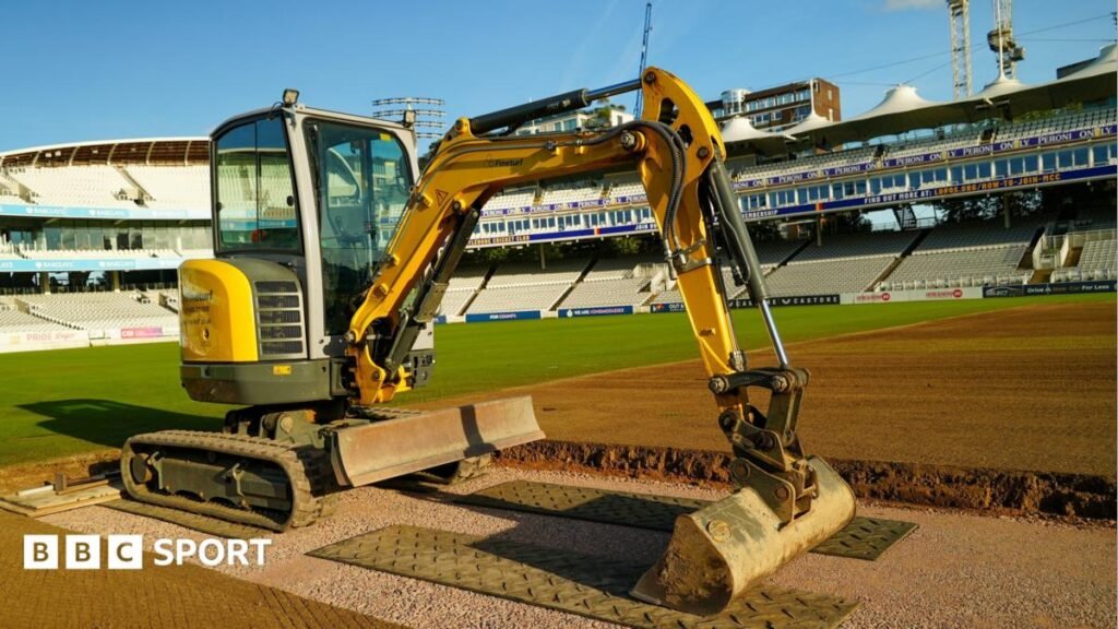 Digger on the square at Lord's during work on pitch