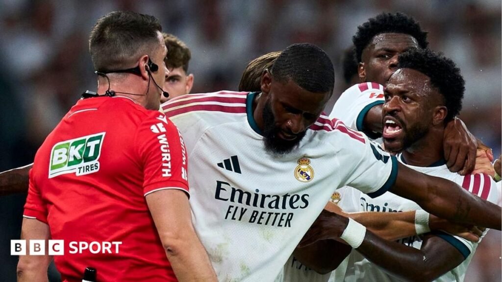 Real Madrid’s Vinicius Jr to miss Barcelona game because of four-game ban Vinicius Jr was not happy with his red card against Villarreal