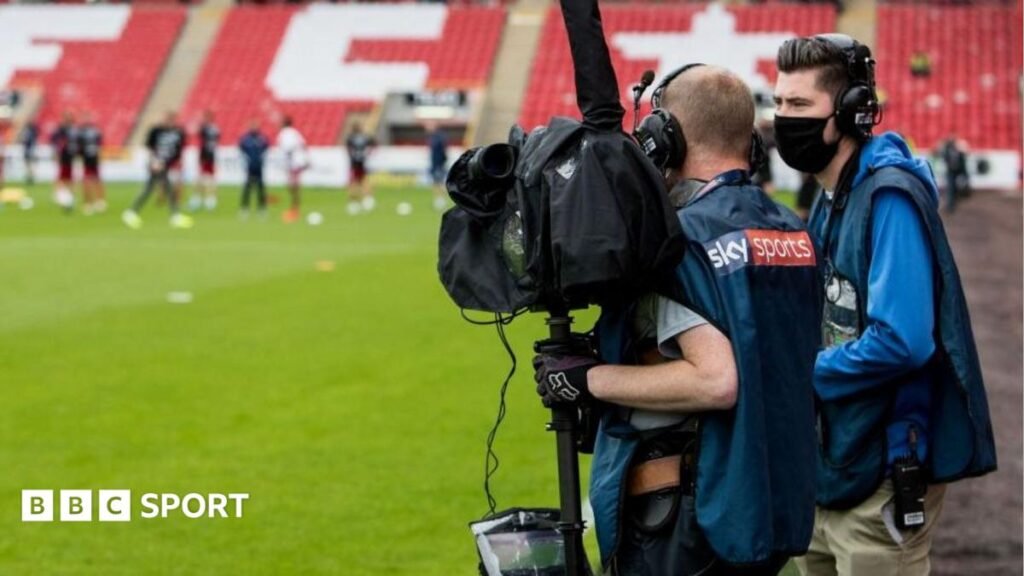 Sky TV crews during the Premiership match between Aberdeen and Rangers