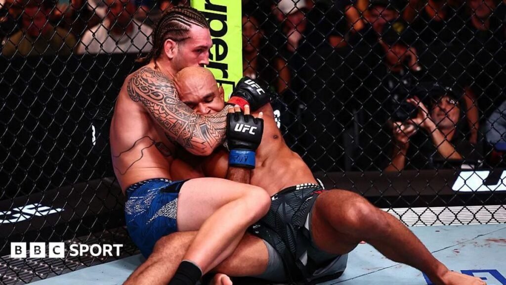Brendan Allen works for a submission against Christian Leroy Duncan at UFC Fight Night in Las Vegas